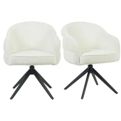 Chaise pivotante tissu blanc chenille pied noir (x2) CORTINA
