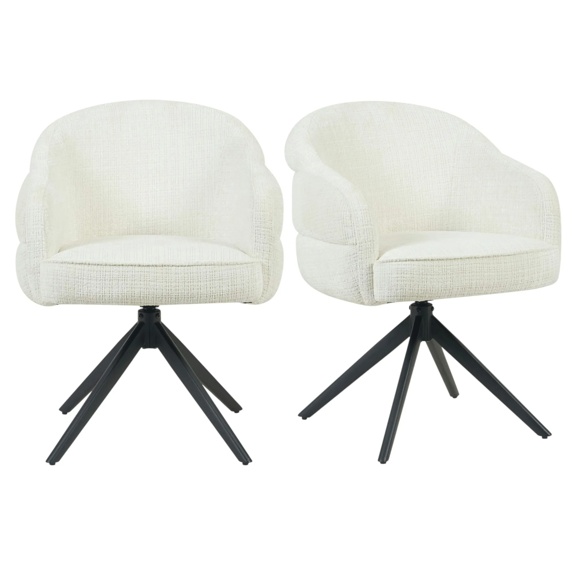 Chaise pivotante tissu blanc chenille pied noir (x2) CORTINA