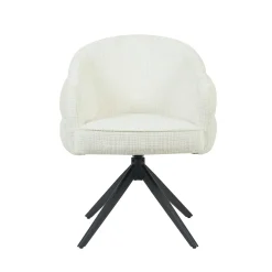 Chaise pivotante tissu blanc chenille pied noir (x2) CORTINA