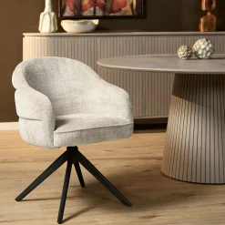 Chaise pivotante tissu blanc chenille pied noir (x2) CORTINA