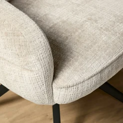 Chaise pivotante tissu blanc chenille pied noir (x2) CORTINA