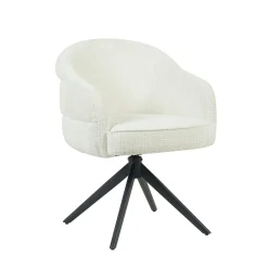 Chaise pivotante tissu blanc chenille pied noir (x2) CORTINA