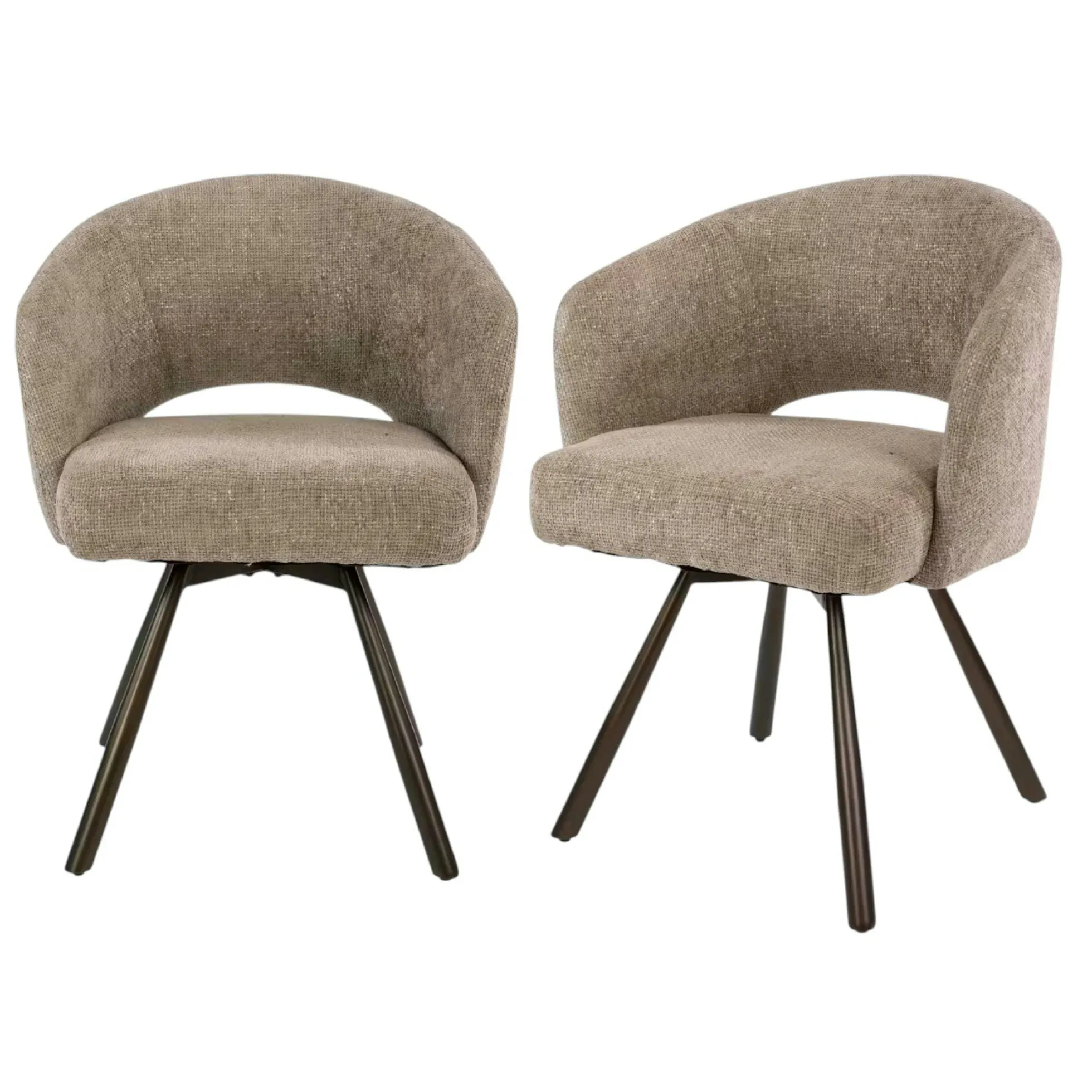 Chaise pivotante tissu doux sable pieds bronze (x2) CREEK