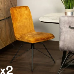 Chaise pivotante velours doré (lot de 2) OKA