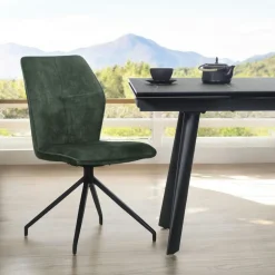 Chaise pivotante vert en velours patiné avec poignée (lot de 2) LOMBARDIE