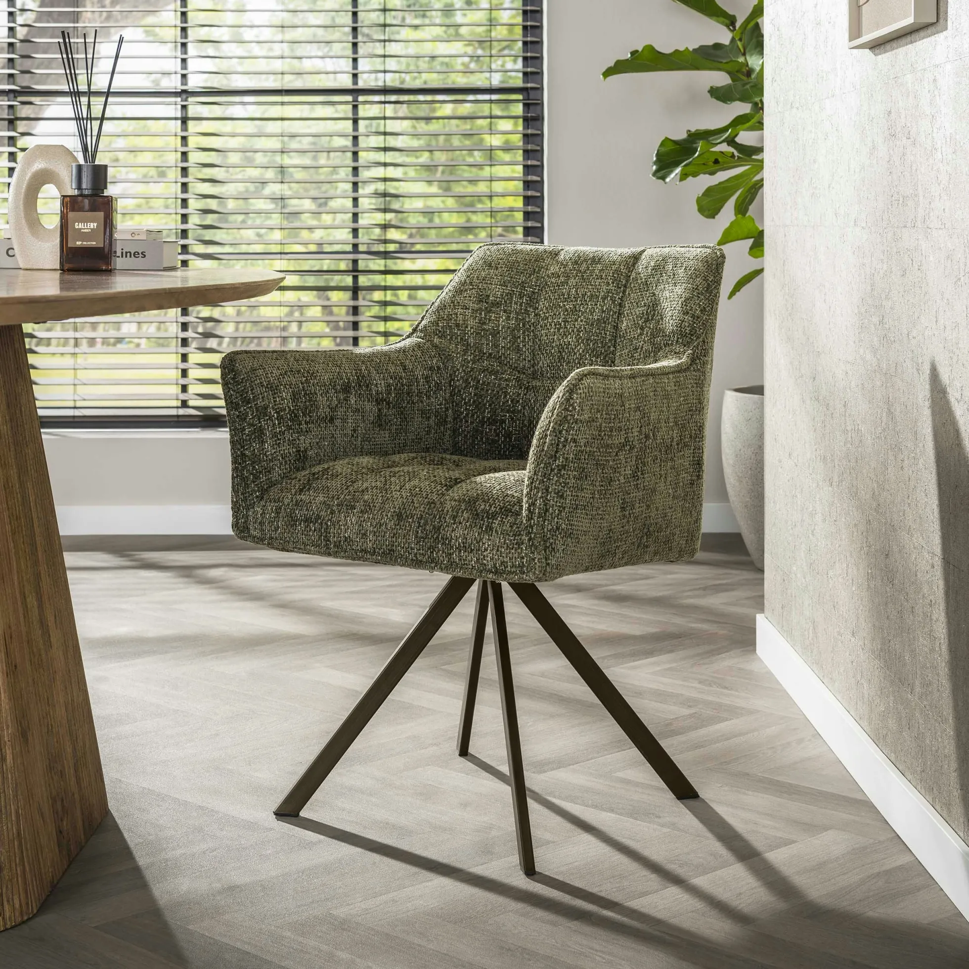Chaise pivotante verte pied bronze (lot de 2) MELBOURNE