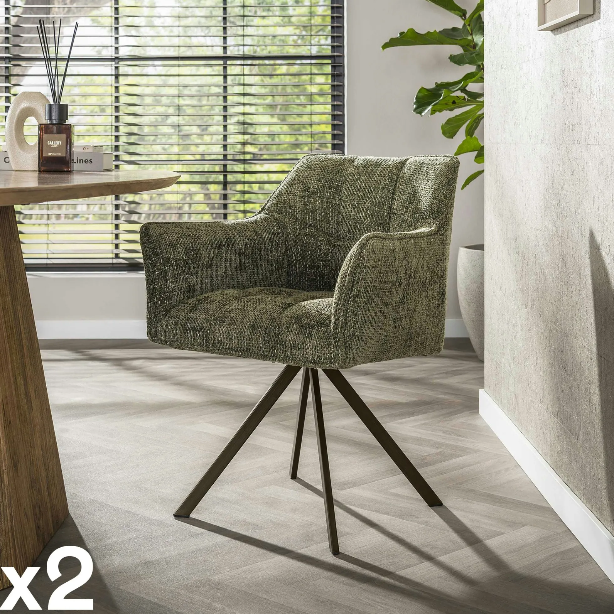Chaise pivotante verte pied bronze (lot de 2) MELBOURNE