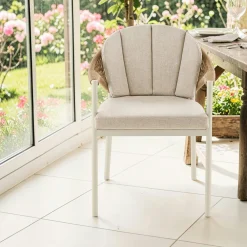 Chaise rembourée beige aluminium et rotin (lot de 2) AGGER