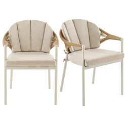 Chaise rembourée beige aluminium et rotin (lot de 2) AGGER