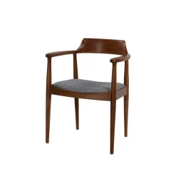 Chaise ronde avec accoudoirs - assise pied-de-poule TENA