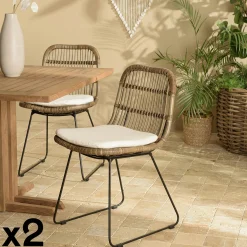 Chaise rotin grisé pieds métal (lot de 2) MANY
