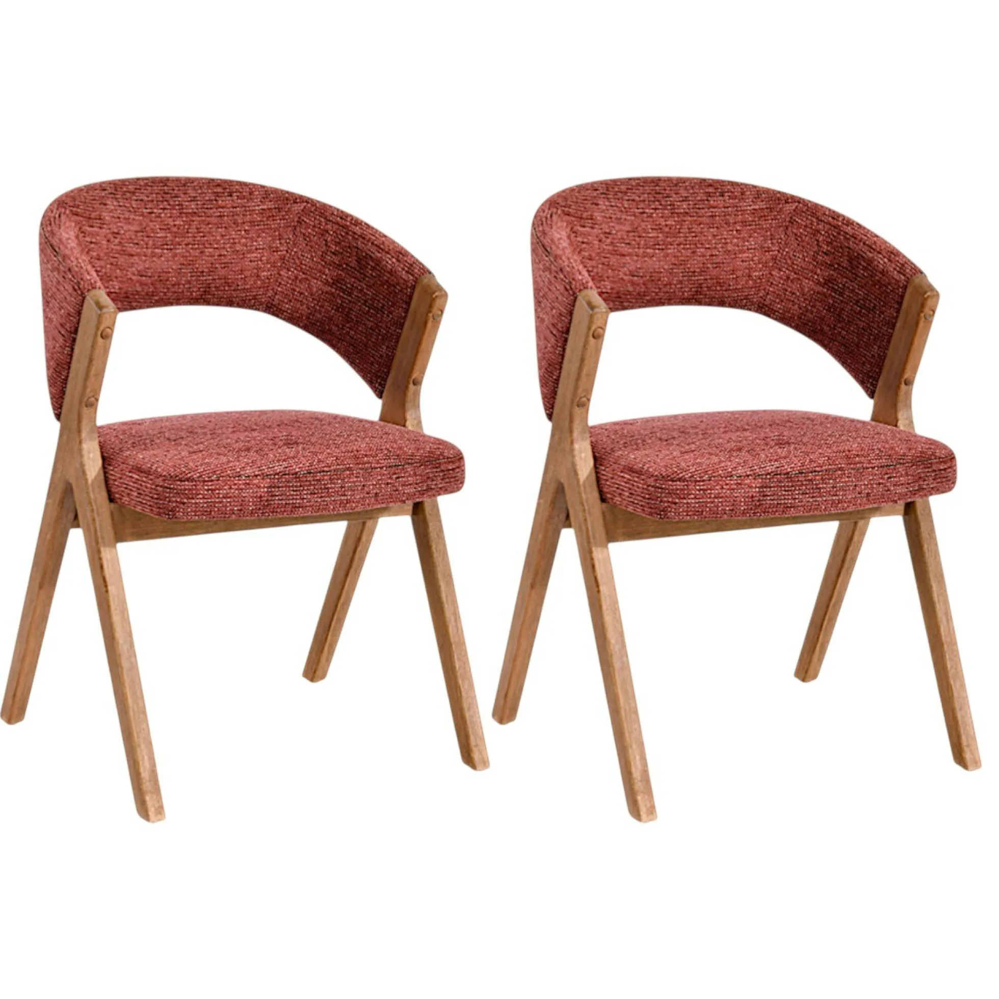 Chaise rouge bois et tissu, forme ronde (lot de 2) AGADE