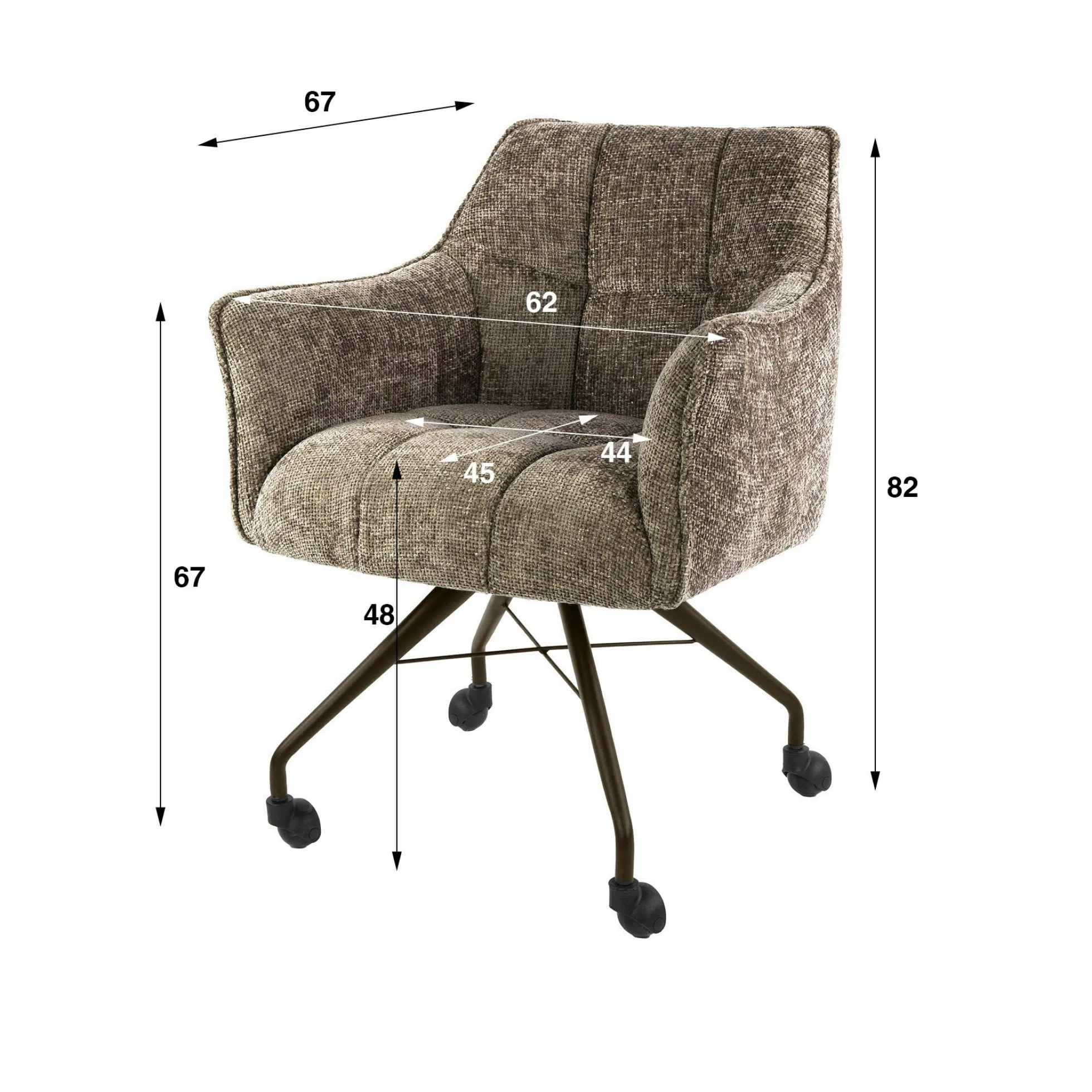 Chaise à roulettes beige chaud pied bronze (lot de 2) MELBOURNE