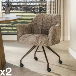 Chaise à roulettes beige chaud pied bronze (lot de 2) MELBOURNE