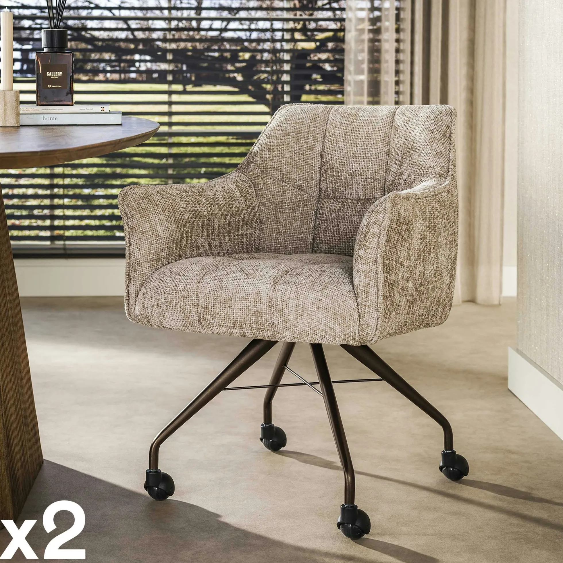 Chaise à roulettes sable pied bronze (lot de 2) MELBOURNE