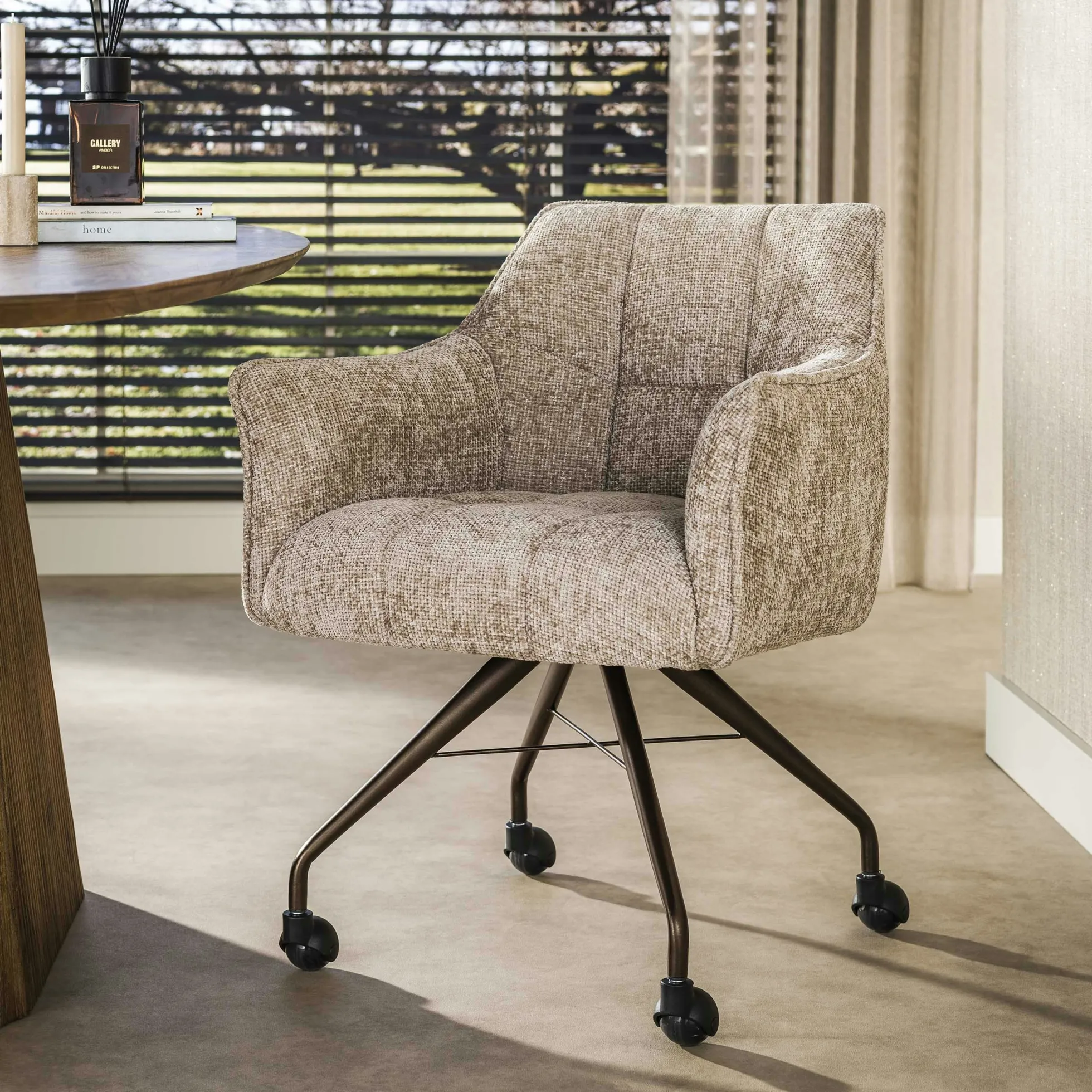 Chaise à roulettes sable pied bronze (lot de 2) MELBOURNE