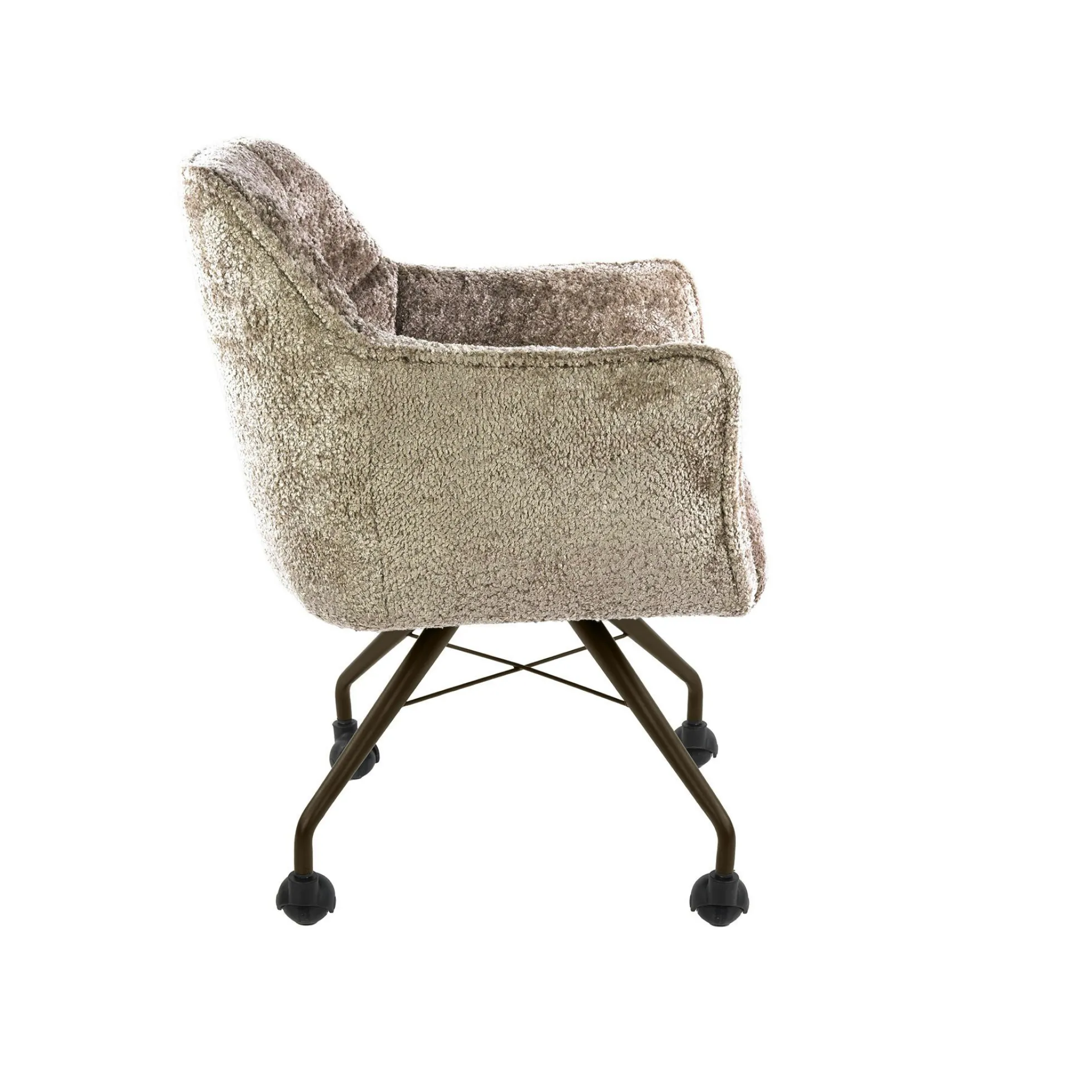 Chaise à roulettes sable tissu bouclette pied bronze (lot de 2) MELBOURNE