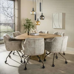 Chaise à roulettes sable tissu bouclette pied bronze (lot de 2) MELBOURNE