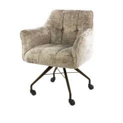 Chaise à roulettes sable tissu bouclette pied bronze (lot de 2) MELBOURNE