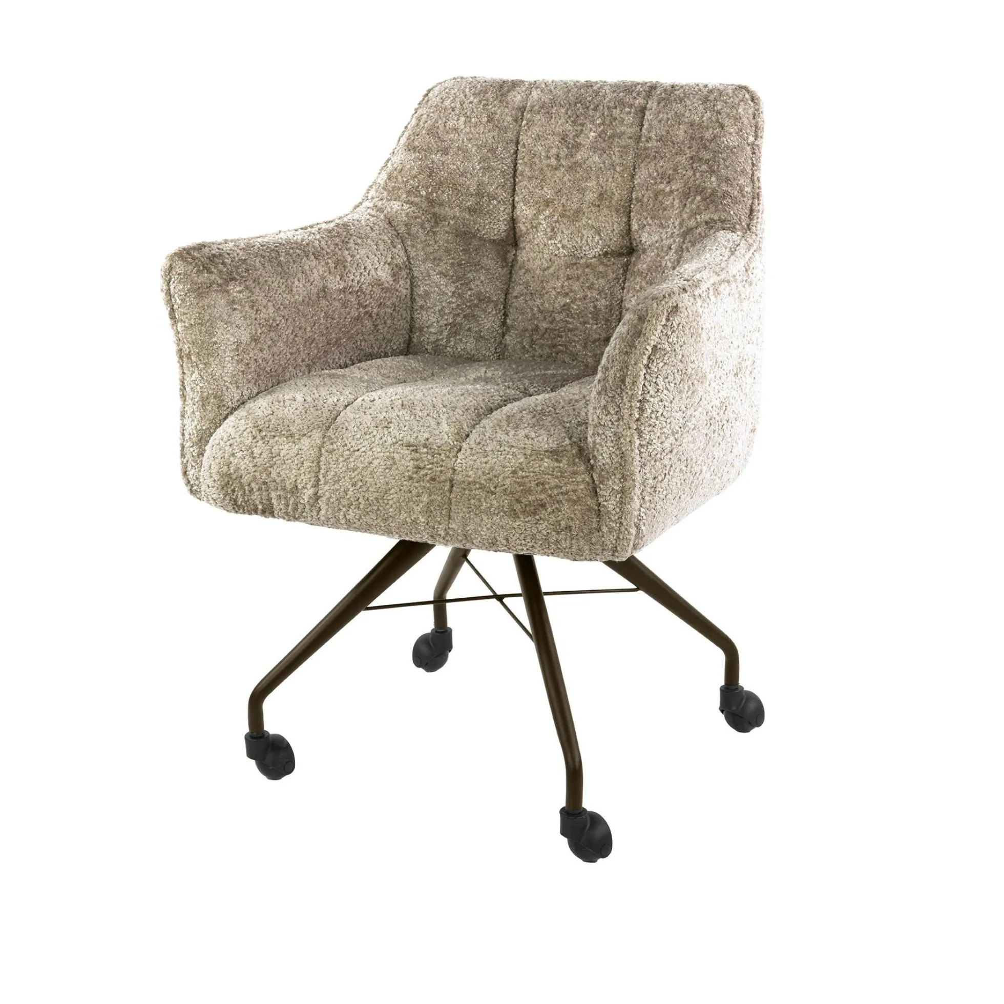 Chaise à roulettes sable tissu bouclette pied bronze (lot de 2) MELBOURNE