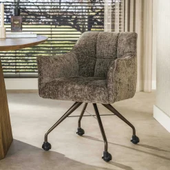 Chaise à roulettes taupe pied bronze (lot de 2) MELBOURNE