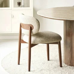 Chaise rétro en bois et tissu brun clair (lot de 2) BEGO