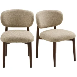 Chaise rétro en bois et tissu brun clair (lot de 2) BEGO