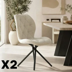 Chaise salle à manger beige à pieds croisés (x2) LUGANO