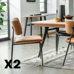 Chaise salle à manger camel, décor bouton métal (lot de 2) OKA