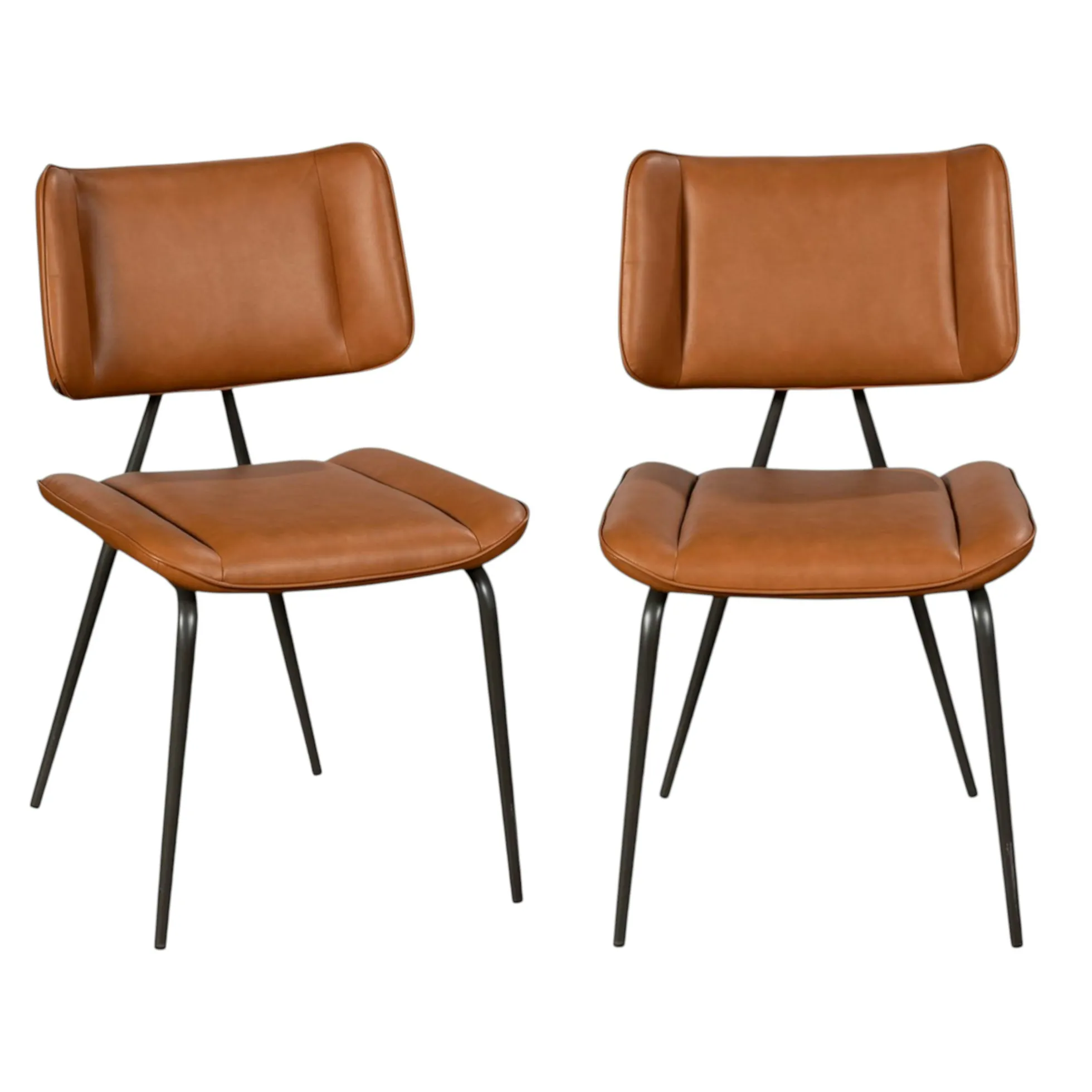 Chaise salle à manger camel, décor bouton métal (lot de 2) OKA