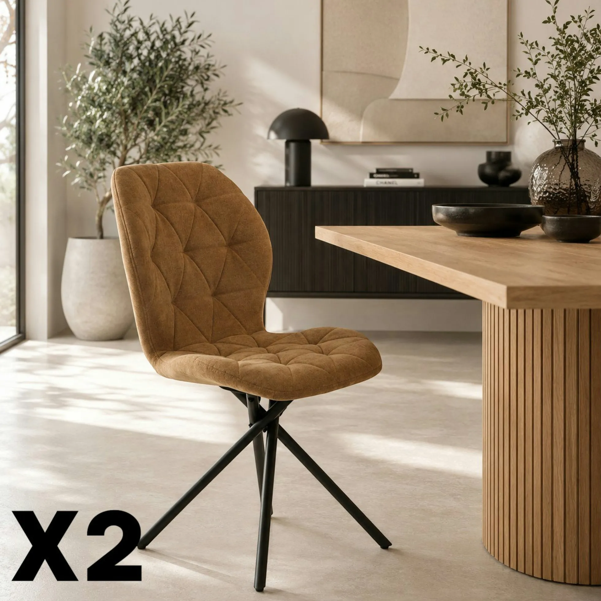 Chaise salle à manger moutarde à pieds croisés (x2) LUGANO