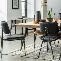 Chaise salle à manger noire, décor bouton métal (lot de 2) OKA