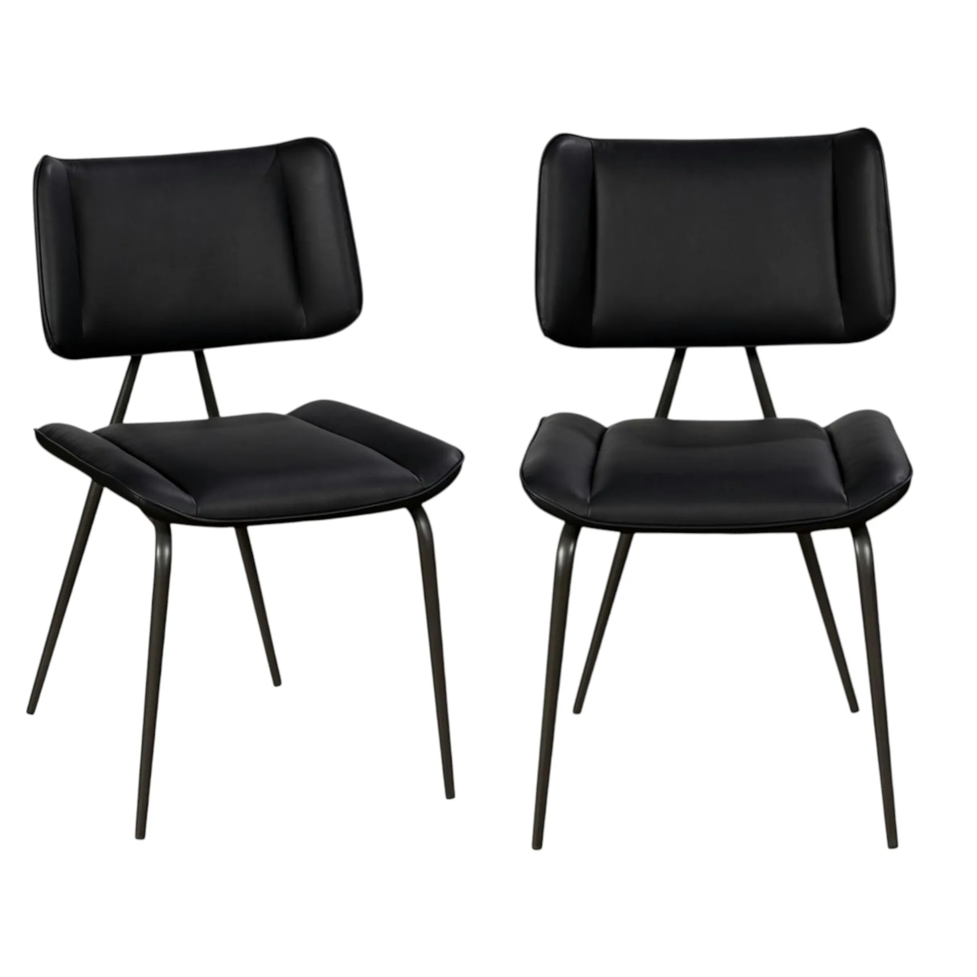 Chaise salle à manger noire, décor bouton métal (lot de 2) OKA