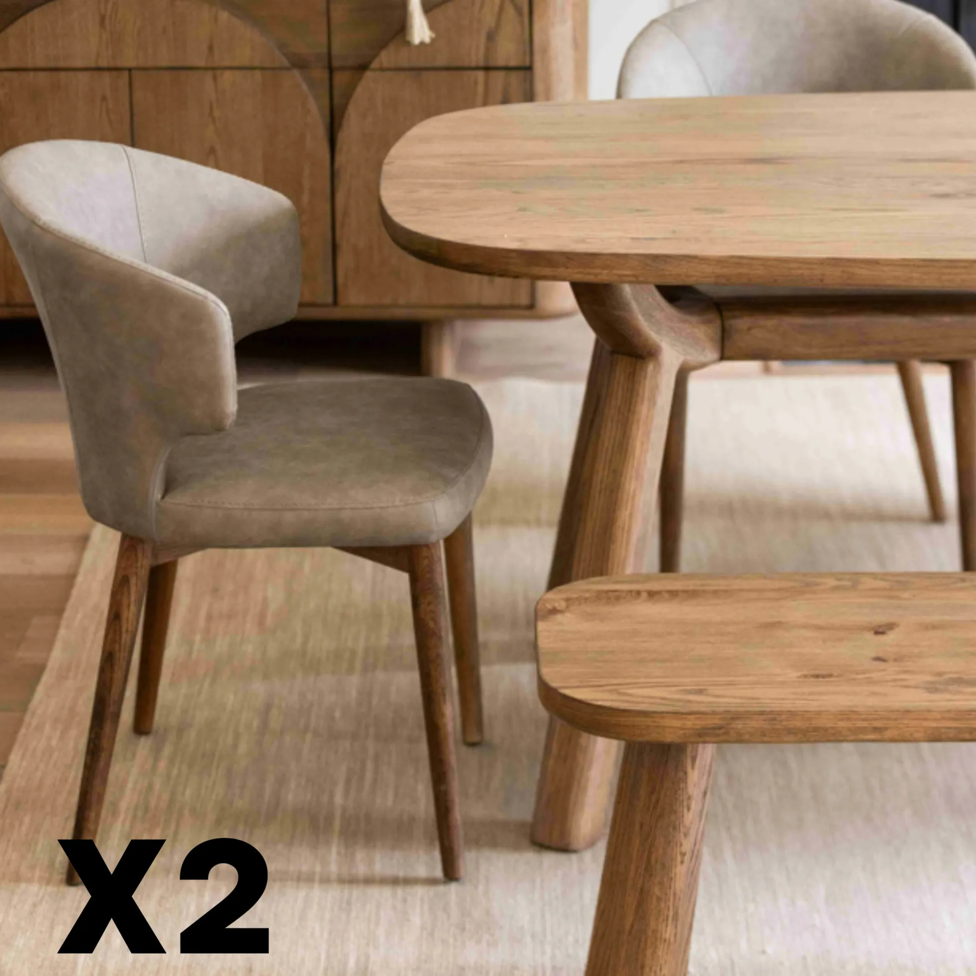 Chaise salle à manger taupe à pieds bois (lot de 2) KYOTO