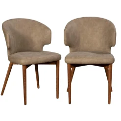 Chaise salle à manger taupe à pieds bois (lot de 2) KYOTO