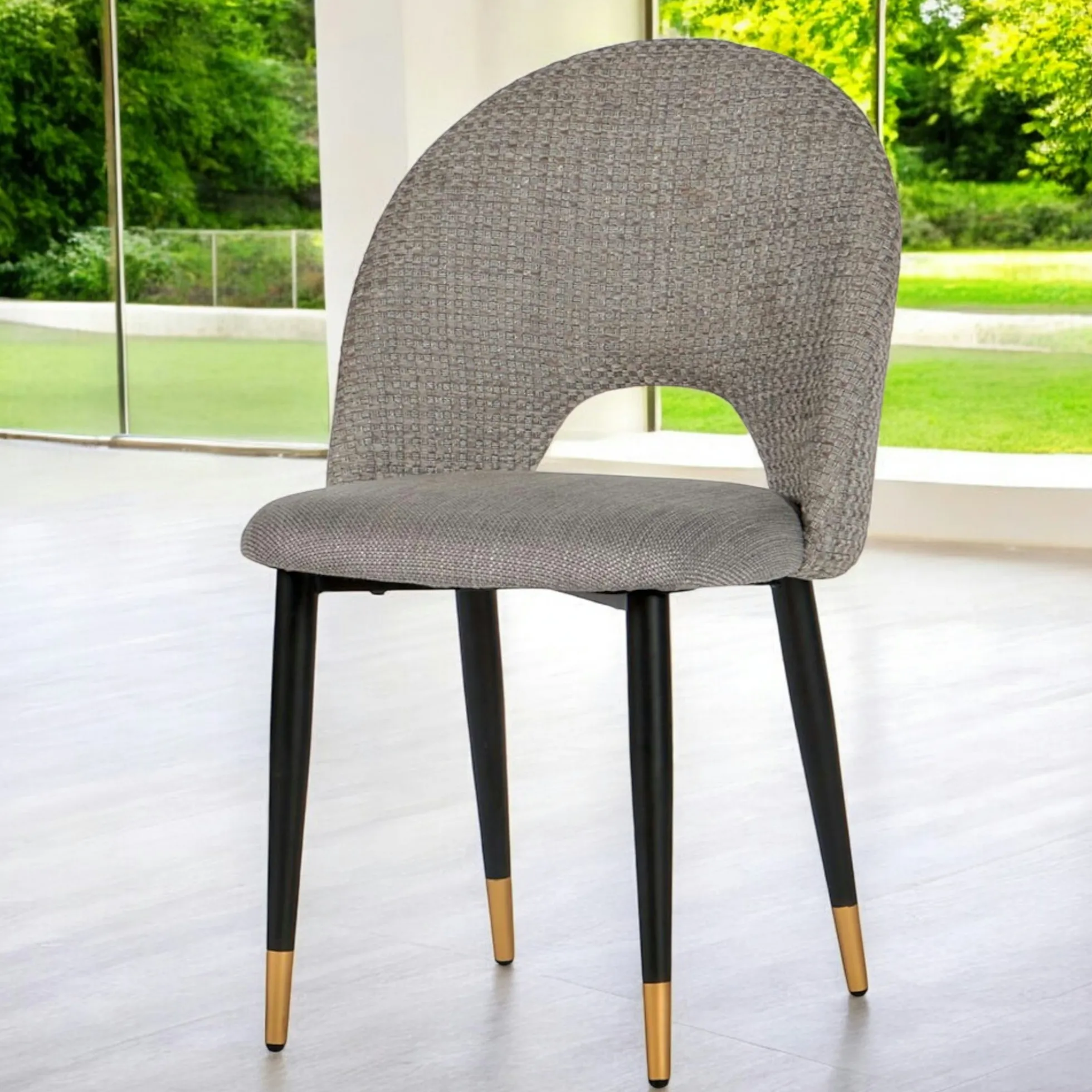 Chaise salle à manger tissu quadrillé gris (lot de 2) MALMOE