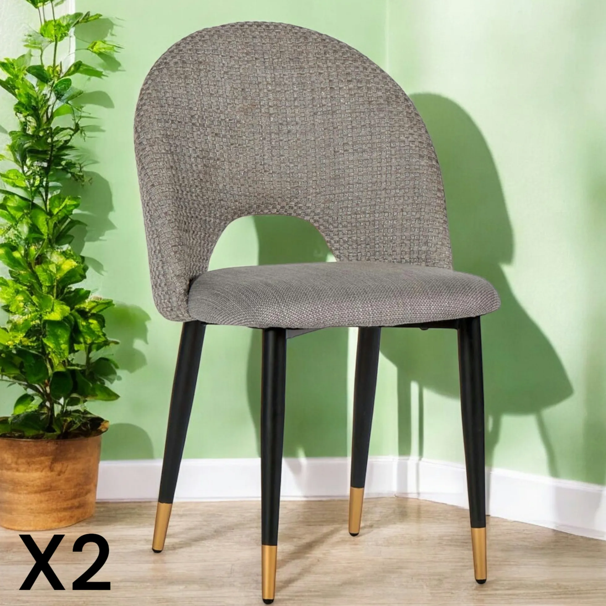 Chaise salle à manger tissu quadrillé gris (lot de 2) MALMOE