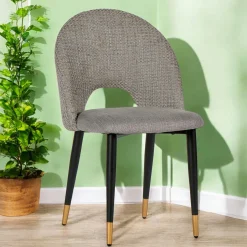 Chaise salle à manger tissu quadrillé gris (lot de 2) MALMOE
