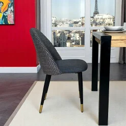 Chaise salle à manger tissu quadrillé bleu foncé (lot de 2) MALMOE