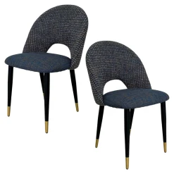 Chaise salle à manger tissu quadrillé bleu foncé (lot de 2) MALMOE