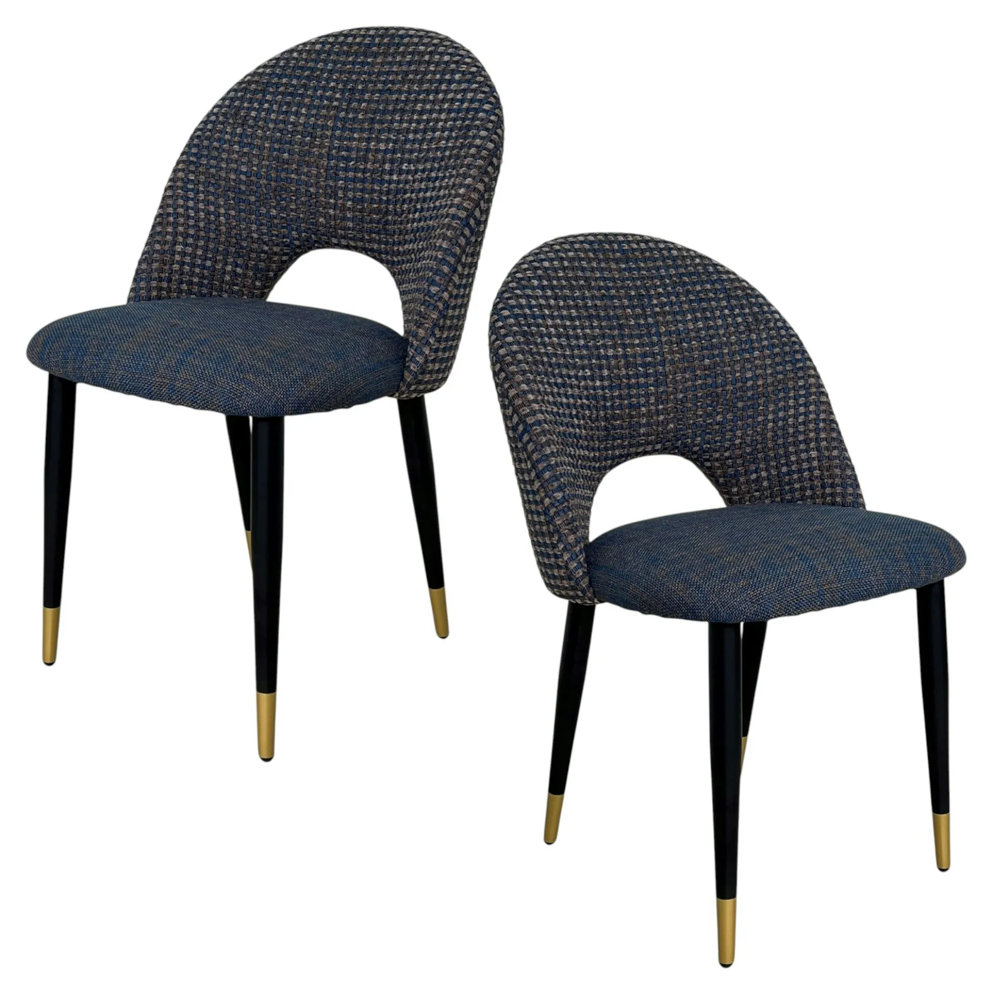 Chaise salle à manger tissu quadrillé bleu foncé (lot de 2) MALMOE