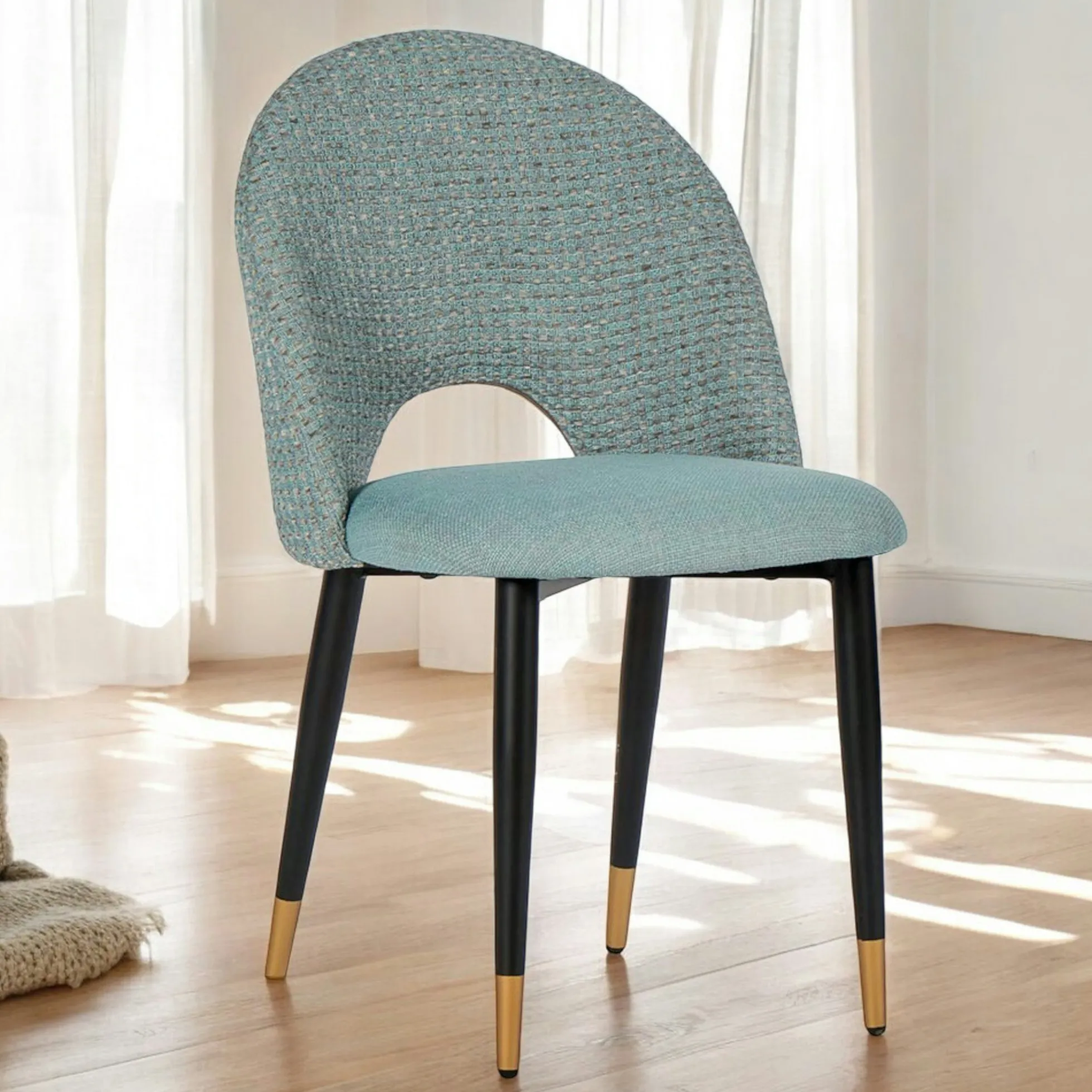 Chaise salle à manger tissu quadrillé bleu clair (lot de 2) MALMOE