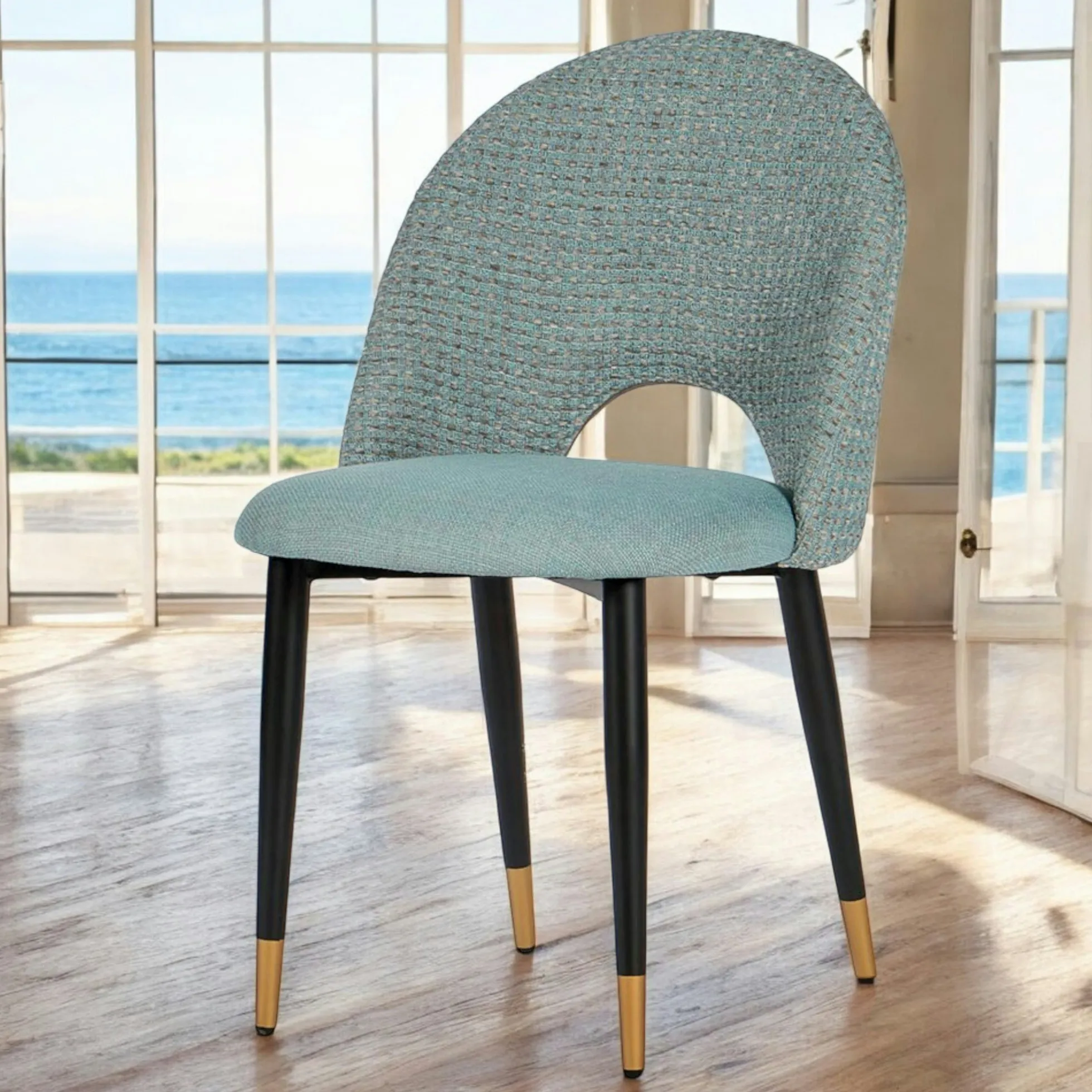 Chaise salle à manger tissu quadrillé bleu clair (lot de 2) MALMOE