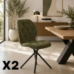 Chaise salle à manger verte à pieds croisés (x2) LUGANO