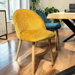 Chaise scandinave en bois et velours moutarde (lot de 2) ETNA