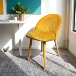 Chaise scandinave en bois et velours moutarde (lot de 2) ETNA