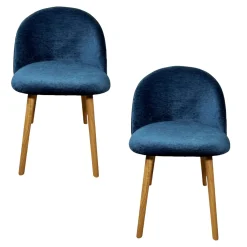 Chaise scandinave en bois et velours bleu (lot de 2) ETNA