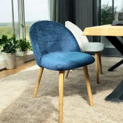 Chaise scandinave en bois et velours bleu (lot de 2) ETNA