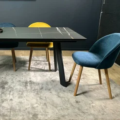 Chaise scandinave en bois et velours bleu (lot de 2) ETNA