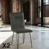 Chaise scandinave tissu gris foncé pieds épingle (lot de 2) KERALA